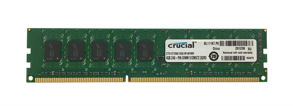 CT51272BA1339.M18FMR Crucial 4GB PC3-10600 DDR3-1333MHz ECC Unbuffered CL9 240-Pin DIMM Memory Module