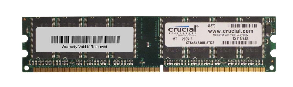 CT6464Z40B Crucial 512MB PC3200 DDR-400MHz non-ECC Unbuffered CL3 184-Pin DIMM Memory Module