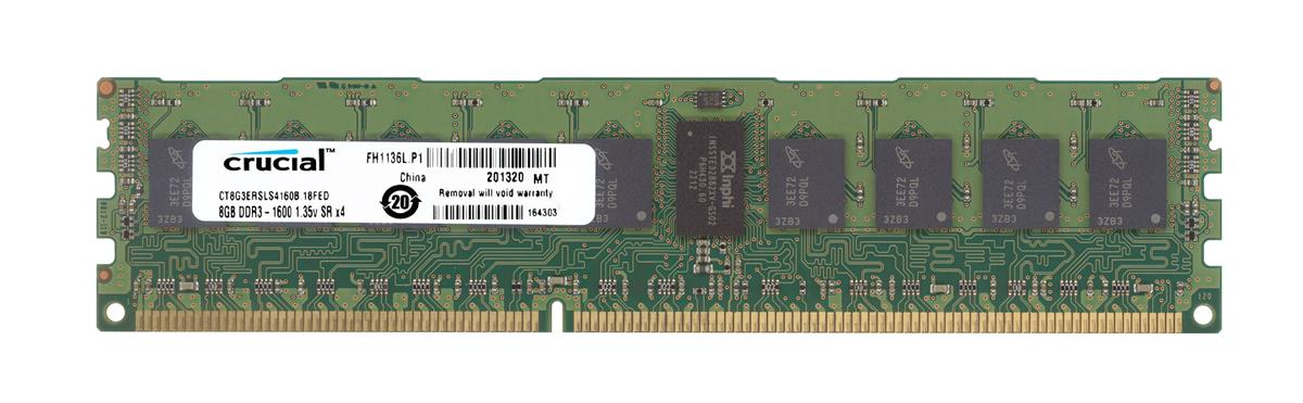 CT8G3ERSLS4160B.18FED Crucial 8GB PC3-12800 DDR3-1600MHz ECC Registered CL11 240-Pin DIMM 1.35V Low Voltage Single Rank Memory Module