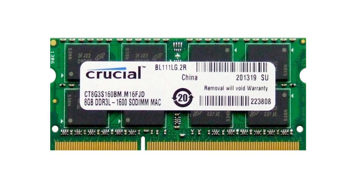 CT8G3S160BM.M16FJD Crucial 8GB PC3-12800 DDR3-1600MHz non-ECC Unbuffered CL11 204-Pin SoDimm 1.35V Low Voltage Dual Rank Memory Module