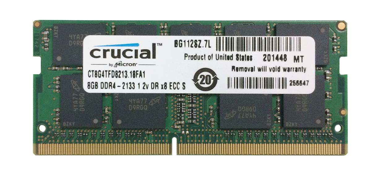CT8G4TFD8213.18FA1 Crucial 8GB PC4-17000 DDR4-2133MHz ECC Unbuffered CL15 260-Pin SoDimm 1.2V Dual Rank Memory Module