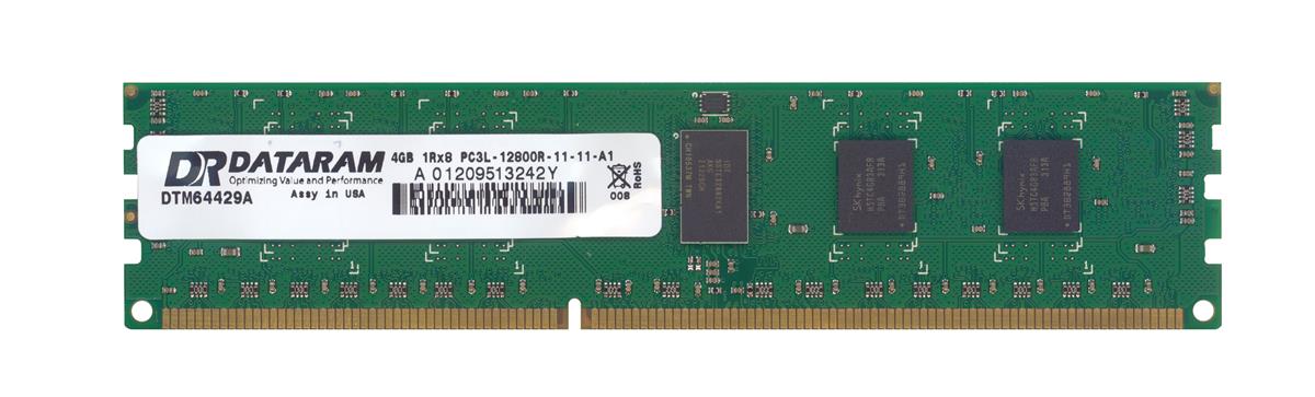 DTM64429A Dataram 4GB PC3-12800 DDR3-1600MHz ECC Registered CL11 240-Pin DIMM 1.35V Low Voltage Single Rank Memory Module