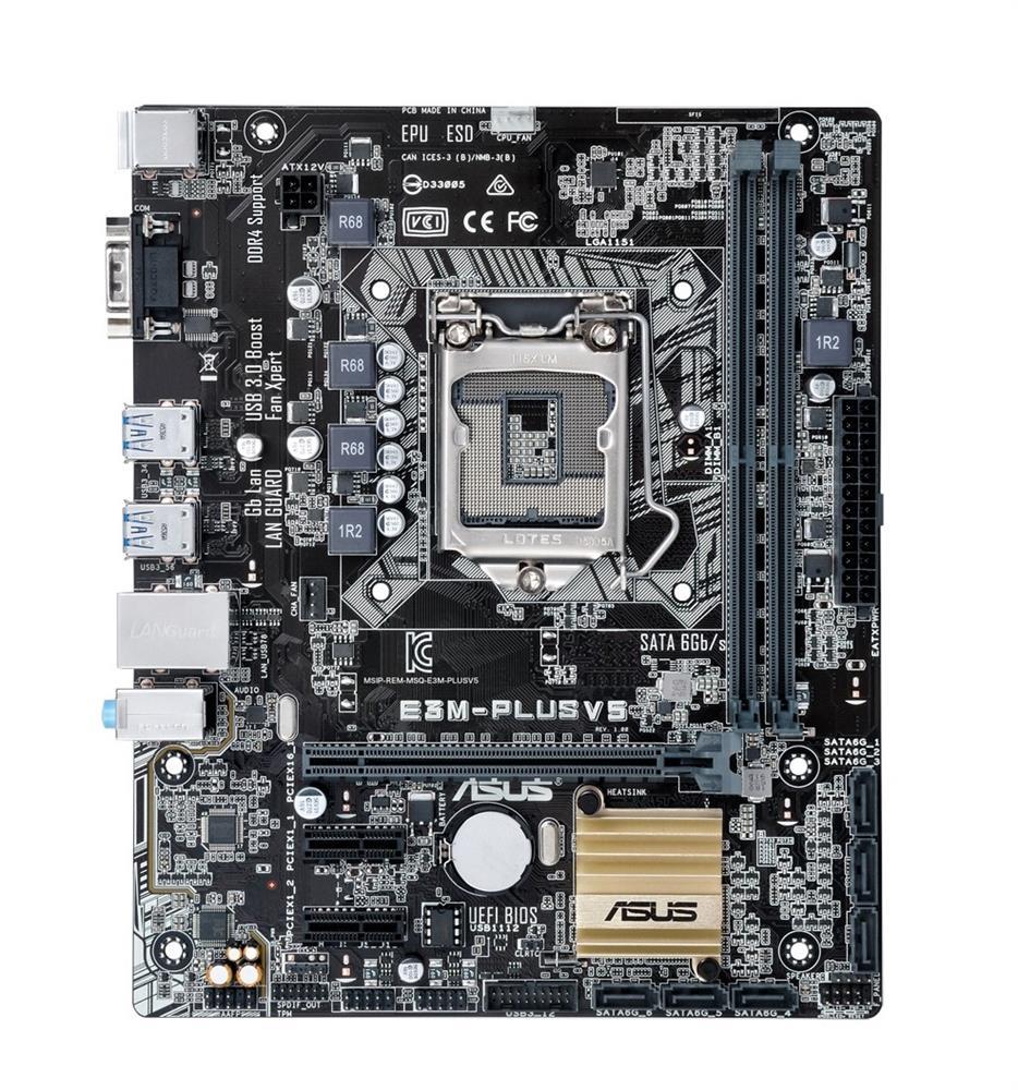 E3M-PLUS V5 ASUS Socket LGA 1151 Intel C232 Chipset 7th/6th Generation Xeon E3-1200 v6 / v5 Core / Pentium / Celeron Processors Support DDR4 2x DIMM 6x SATA 6.0Gb/s Micro-ATX Motherboard (Refurbished)