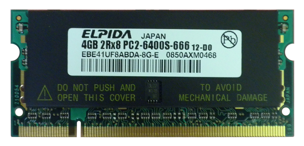 EBE41UF8ABDA-8G-E Elpida 4GB PC2-6400 DDR2-800MHz non-ECC Unbuffered CL6 200-Pin SoDimm Dual Rank Memory Module