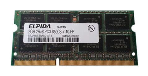 EBJ21UE8BAU0-AE-E Elpida 2GB PC3-8500 DDR3-1066MHz non-ECC Unbuffered CL7 204-Pin SoDimm Dual Rank Memory Module