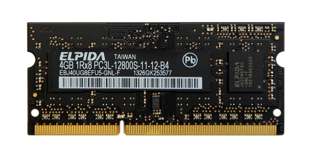 EBJ40UG8EFU5-GNL-F Elpida 4GB PC3-12800 DDR3-1600MHz non-ECC Unbuffered CL11 204-Pin SoDimm Single Rank Memory Module