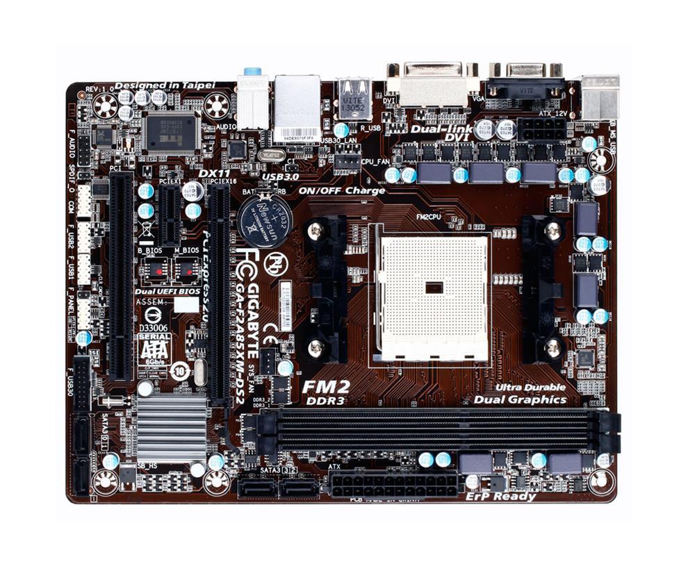 GA-F2A85XM-DS2 Gigabyte Socket FM2 AMD A85X Chipset AMD A-Series / AMD Athlon Series Processors Support DDR3 2x DIMM 4x SATA 6.0Gb/s Micro-ATX Motherboard (Refurbished)