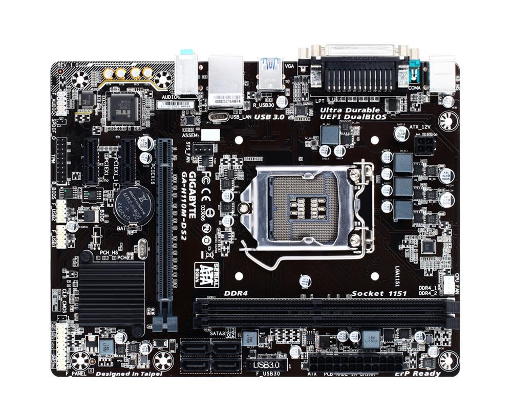 GA-H110M-DS2 DDR4 Gigabyte Socket LGA 1151 Intel H110 Express Chipset 7th/6th Generation Core i7 / i5 / i3 / Pentium / Celeron Processors Support DDR4 2x DIMM 4x SATA 6.0Gb/s Micro-ATX Motherboard (Refurbished)