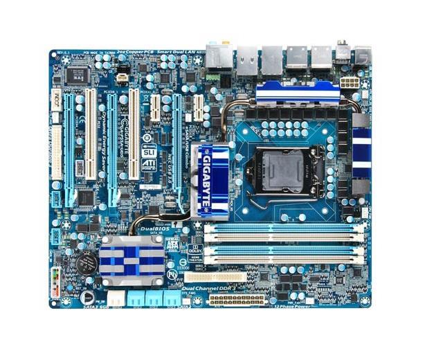GA-P55A-UD5 Gigabyte Socket LGA 1156 Intel P55 Express Chipset Core i7 / i5 / i3 Processors Support DDR3 4x DIMM 6x SATA 3.0Gb/s ATX Motherboard (Refurbished)