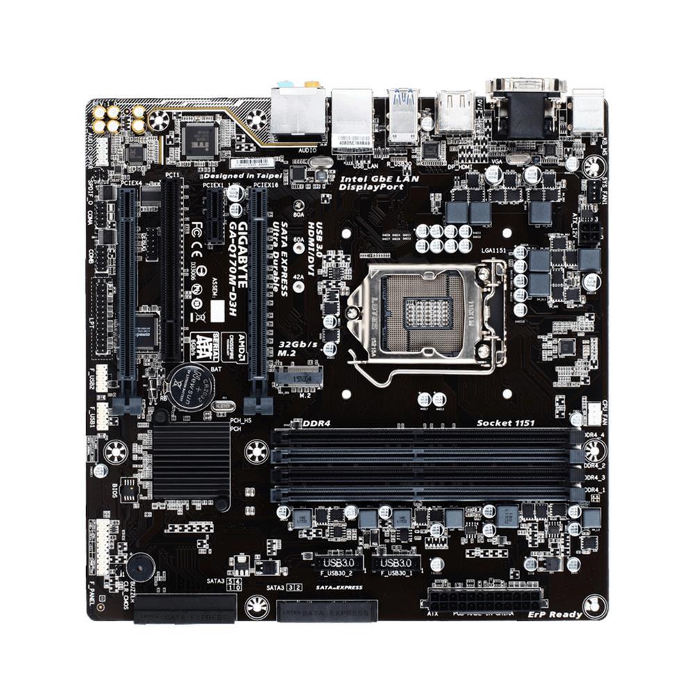 GA-Q170M-D3H Gigabyte Socket LGA 1151 Intel Q170 Express Chipset 7th/6th Generation Core i7 / i5 / i3 / Pentium / Celeron Processors Support DDR4 4x DIMM 6x SATA 6.0Gb/s Micro-ATX Motherboard (Refurbished)