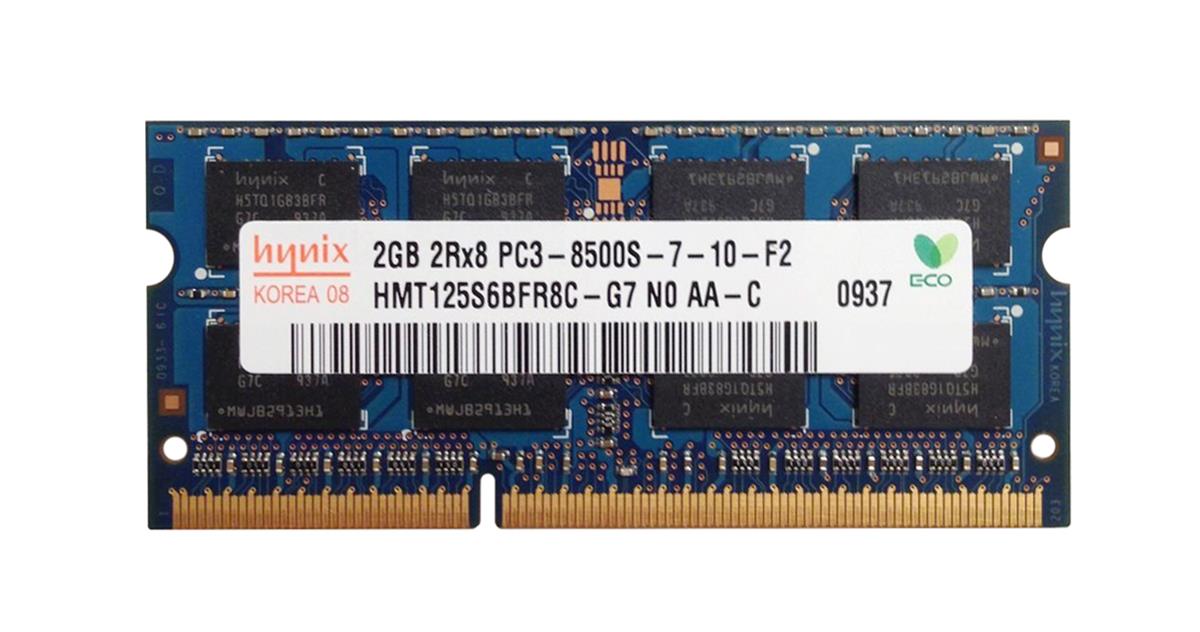 HMT125S6BFR8C-G7 Hynix 2GB PC3-8500 DDR3-1066MHz non-ECC Unbuffered CL7 204-Pin SoDimm Dual Rank Memory Module