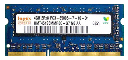 HMT451S6MMR8C-G7 Hynix 4GB PC3-8500 DDR3-1066MHz non-ECC Unbuffered CL7 204-Pin SoDimm Dual Rank Memory Module