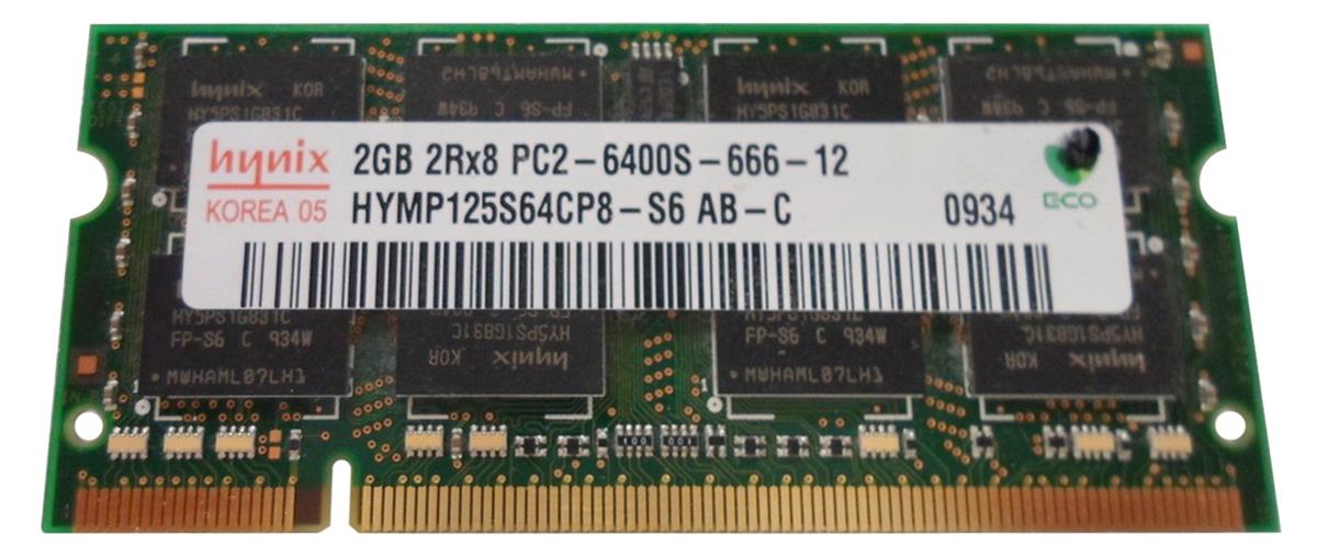 HYMP125S64CP8-S6 Hynix 2GB PC2-6400 DDR2-800MHz non-ECC Unbuffered CL6 200-Pin SoDimm Dual Rank Memory Module