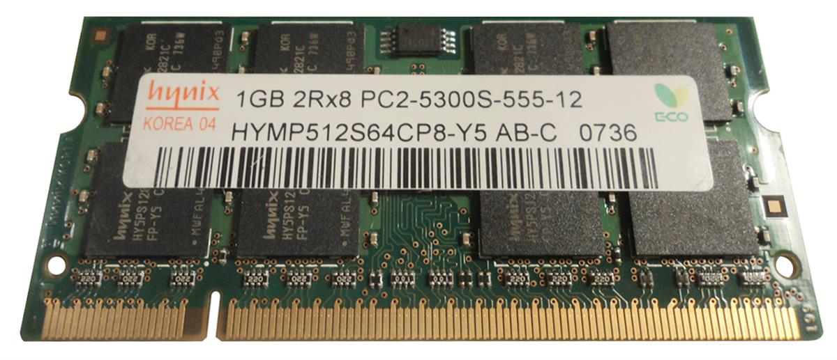 HYMP512S64CP8-Y5-AB-C Hynix 1GB PC2-5300 DDR2-667MHz non-ECC Unbuffered CL5 200-Pin SoDimm Dual Rank Memory Module