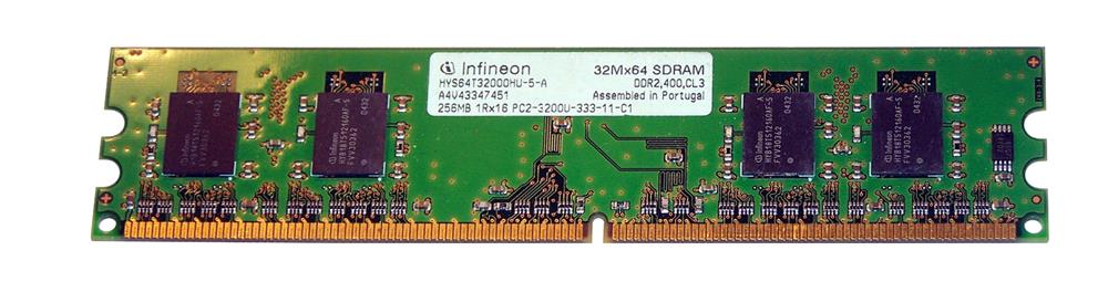 HYS64T32000HU-5-A Qimonda 256MB PC2-3200 DDR2-400MHz non-ECC Unbuffered CL3 240-Pin DIMM Single Rank Memory Module