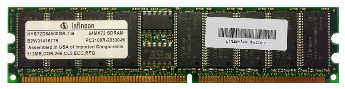 HYS72D64500GR-7-B Infineon 512MB PC2100 DDR-266MHz Registered ECC CL2.5 184-Pin DIMM 2.5V Single Rank Memory Module