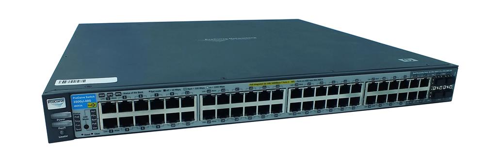 J8693-61001 HP E3500yl-48G-PoE 48-Ports Layer-3 Managed 48 x 10/100/1000Base-T LAN 1 x Expansion Slot 4 x SFP (mini-GBIC) Switch (Refurbished)