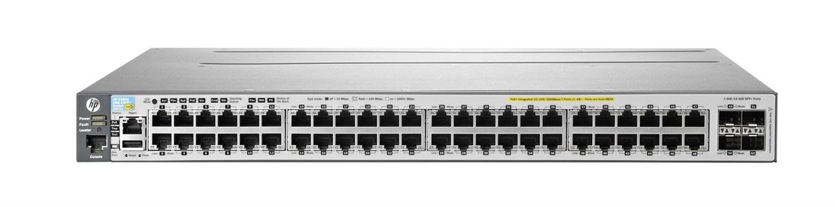 J9574ARABA HP E3800-48G-PoE+-4SFP+ Layer 3 Switch 48-Ports Manageable 48 x POE+ Stack Port 5 x Expansion Slots 10/100/1000Base-T PoE Ports (Refurbished)