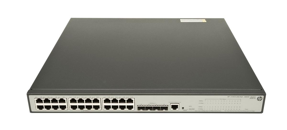 JE007-61101 HP V1910-24G-PoE (365-Watts) 24-Ports Managed Gigabit Ethernet Switch with 4 x SFP (empty) 1u Rack-Mountable (Refurbished)