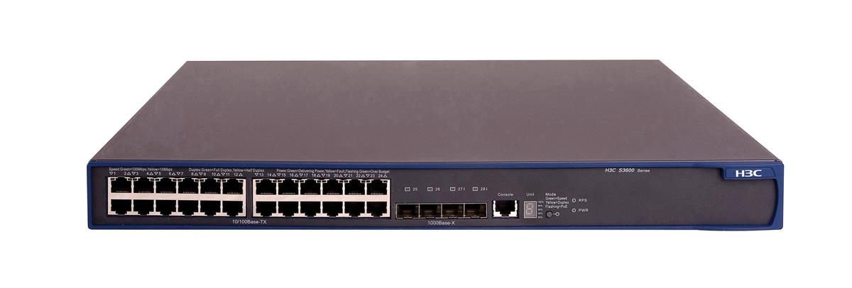 JG304-61101 HP 3600 24 V2 SI Switch L4 Managed 24 X 10/100 + 4 X Gigabit SFP + 2 X Shared 10/100/1000 Rack Mountable (Refurbished)