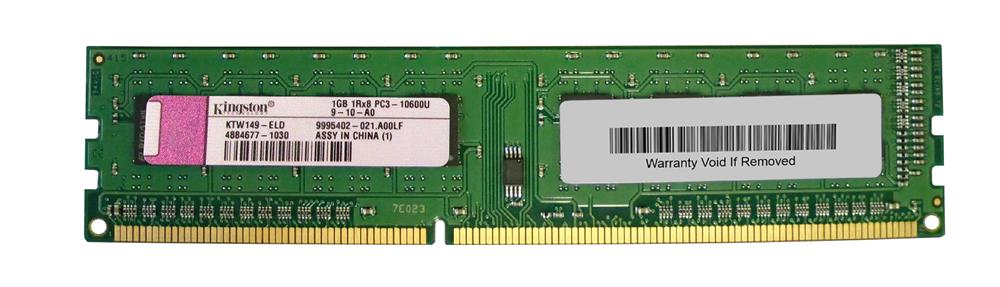 KTW149-ELD Kingston 1GB PC3-10600 DDR3-1333MHz non-ECC Unbuffered CL9 240-Pin DIMM Single Rank Memory Module