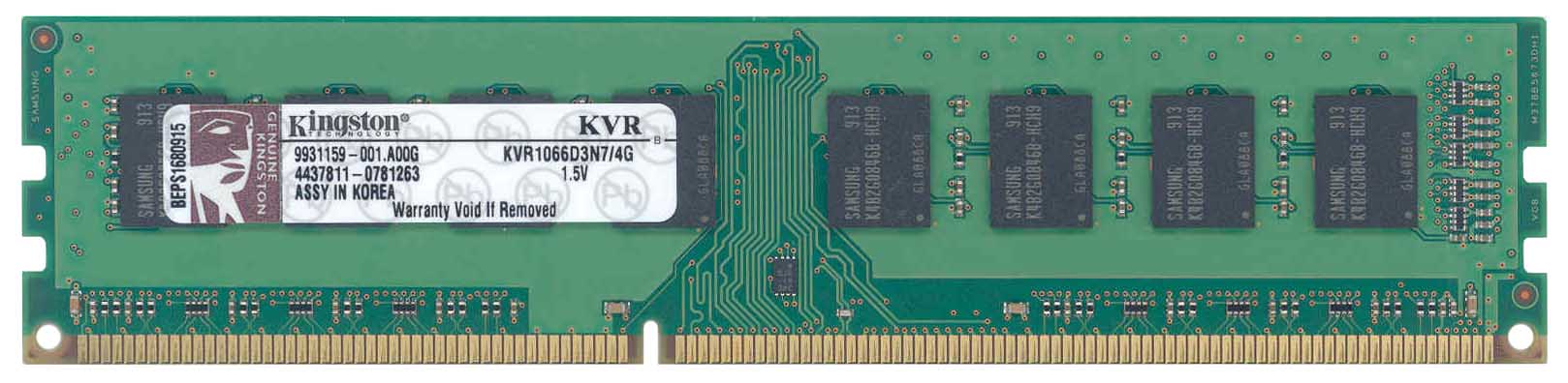 KVR1066D3N7/4G Kingston 4GB PC3-8500 DDR3-1066MHz non-ECC Unbuffered CL7 240-Pin DIMM Dual Rank Memory Module
