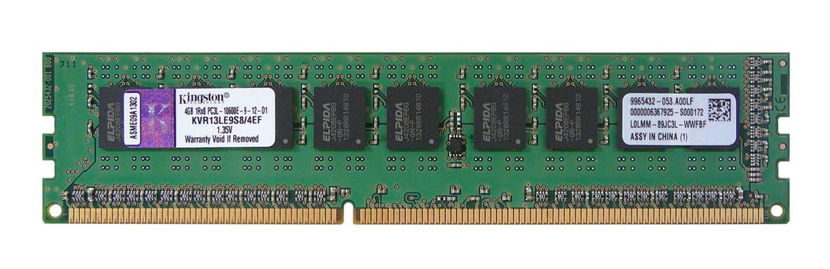 KVR13LE9S8/4EF Kingston 4GB PC3-10600 DDR3-1333MHz ECC Unbuffered CL9 240-Pin DIMM 1.35V Low Voltage Single Rank x8 Memory Module w/TS (Elpida F)