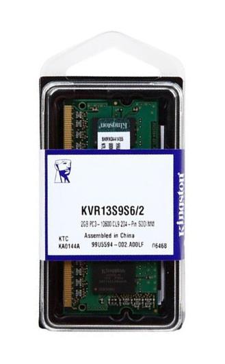 KVR13S9S6/2 Kingston 2GB PC3-10600 DDR3-1333MHz Non-ECC Unbuffered CL9 204-Pin SoDimm Single Rank Memory Module