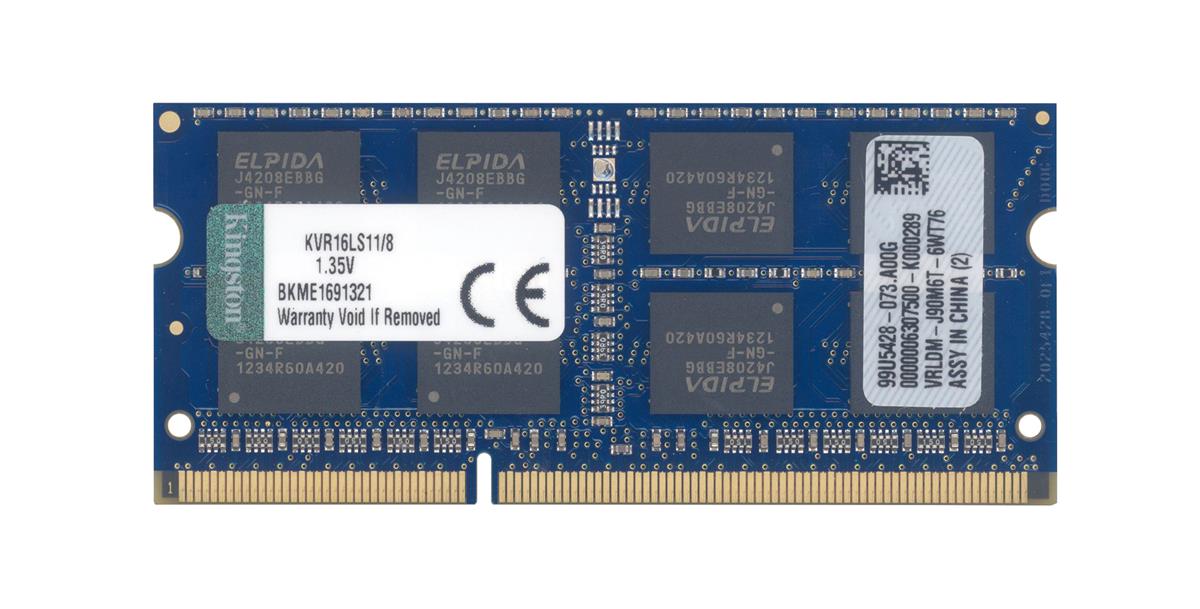 KVR16LS11/8 Kingston 8GB PC3-12800 DDR3-1600MHz non-ECC Unbuffered CL11 204-Pin SoDimm 1.35V Low Voltage Memory Module