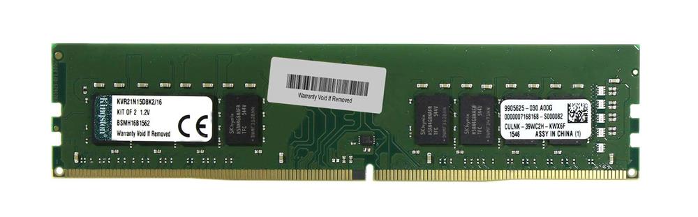 KVR21N15D8K2/16 Kingston 16GB Kit (2 X 8GB) PC4-17000 DDR4-2133MHz non-ECC Unbuffered CL15 288-Pin DIMM 1.2V Dual Rank x8 Memory (Kit of 2)
