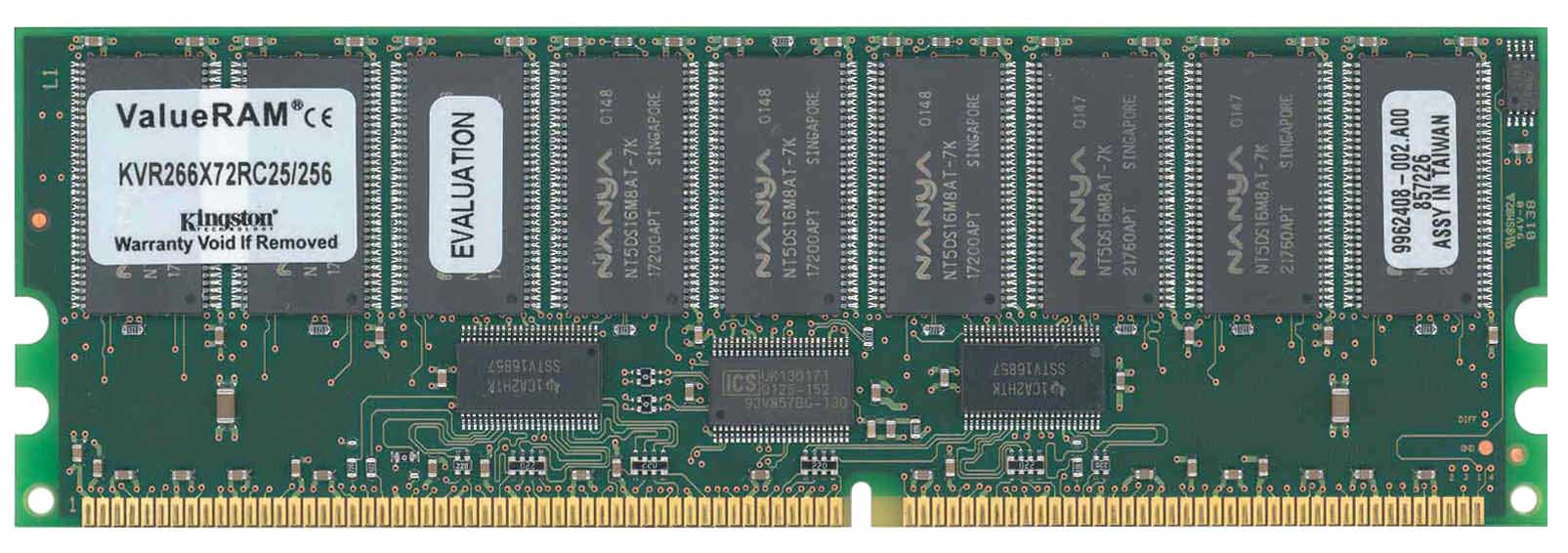 KVR266X72RC25/256 Kingston 256MB PC2100 DDR-266MHz Registered ECC CL2.5 184-Pin DIMM 2.5V Memory Module