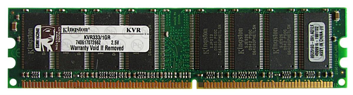 KVR333/1GR Kingston 1GB PC2700 DDR-333MHz non-ECC Unbuffered CL2.5 184-Pin DIMM 2.5V Memory Module