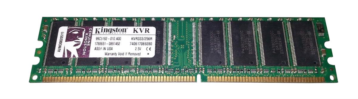 KVR333/512R Kingston 512MB PC2700 DDR-333MHz non-ECC Unbuffered CL2.5 184-Pin DIMM 2.5V Memory Module