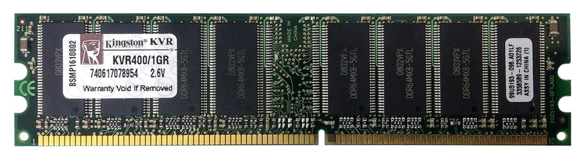 KVR400/1GR Kingston 1GB PC3200 DDR-400MHz non-ECC Unbuffered CL3 184-Pin DIMM Memory Module