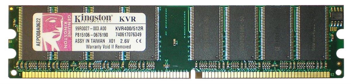 KVR400/512R Kingston 512MB PC3200 DDR-400MHz non-ECC Unbuffered CL3 184-Pin DIMM Memory Module