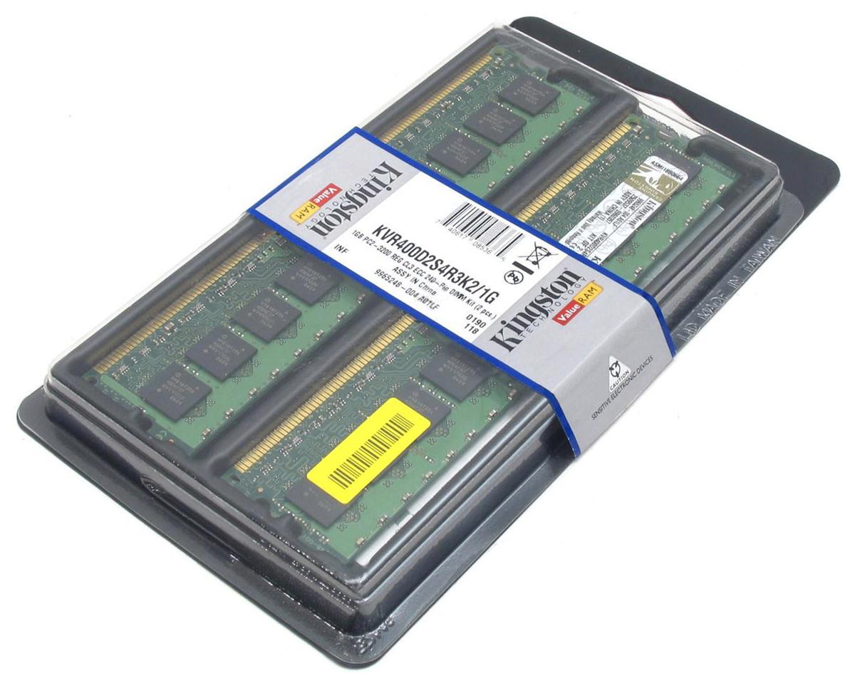 KVR400D2S4R3K2/1G Kingston 1GB Kit (2 X 512MB) PC2-3200 DDR2-400MHz ECC Registered CL3 240-Pin DIMM Single Rank x4 Memory
