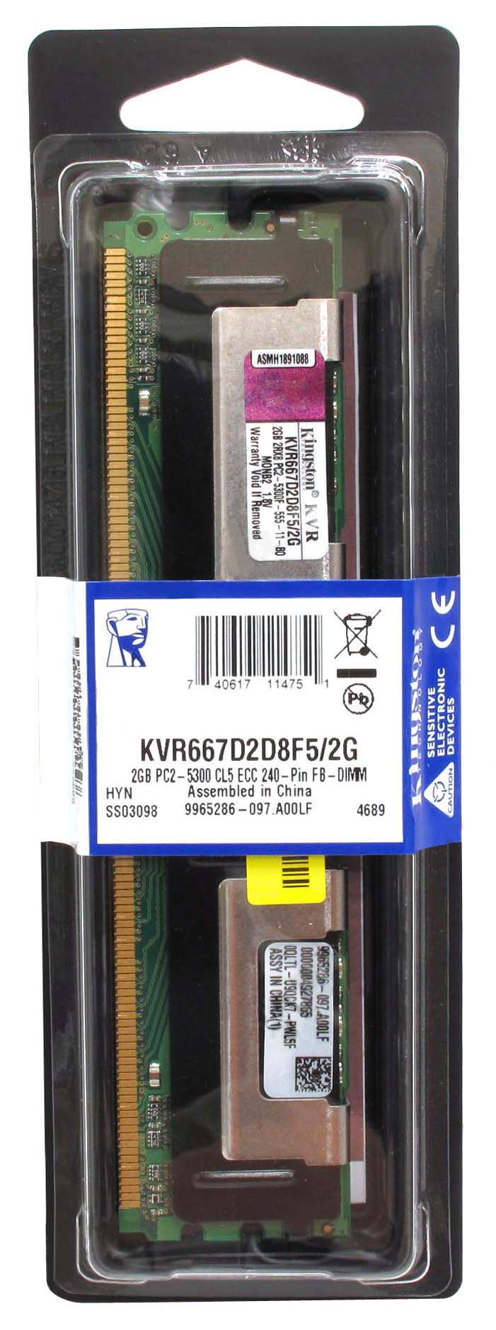 KVR667D2D8F5/2G Kingston 2GB PC2-5300 DDR2-667MHz ECC Fully Buffered CL5 240-Pin DIMM Dual Rank x8 Memory Module