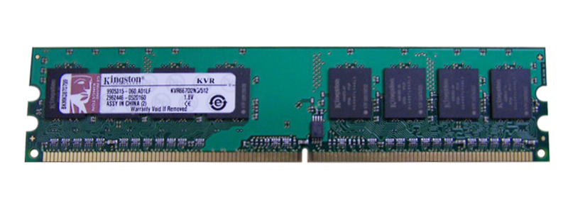 KVR667D2N5/512 Kingston 512MB PC2-5300 DDR2-667MHz non-ECC Unbuffered CL5 240-Pin DIMM Single Rank Memory Module