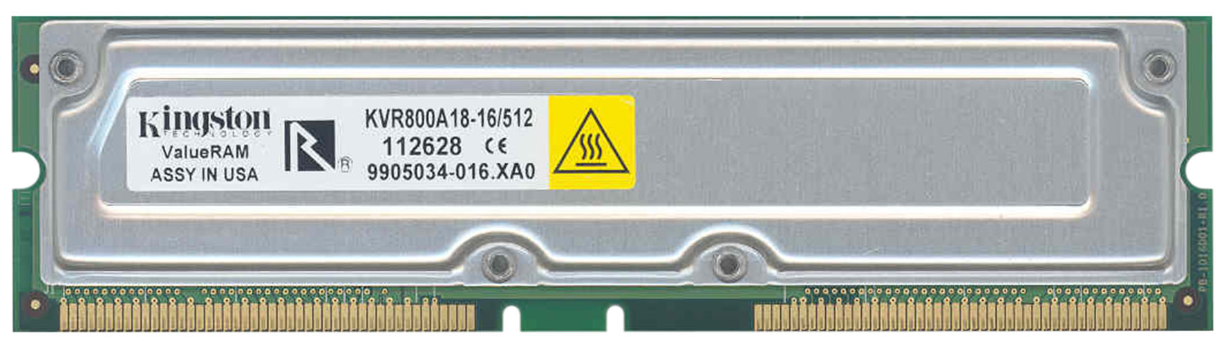 KVR800A18-16/512 Kingston 512MB 800MHz-40 184-Pin ECC RDRAM Rambus