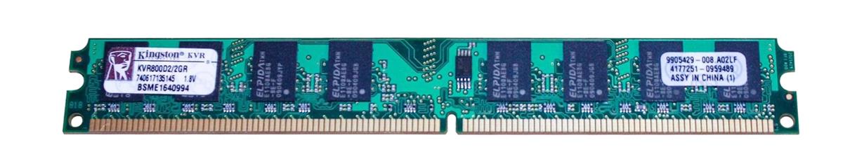 KVR800D2/2GR Kingston 2GB PC2-6400 DDR2-800MHz non-ECC Unbuffered CL6 240-Pin DIMM Dual Rank Memory Module