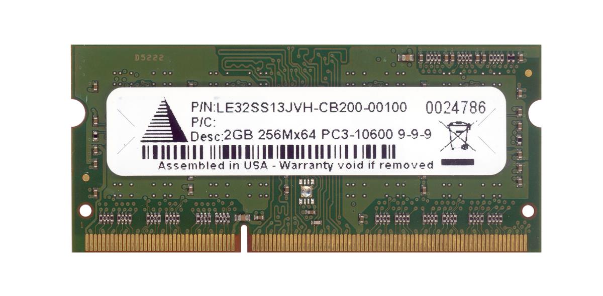 LE32SS13JVH-CB200-00100 Legacy 2GB PC3-10600 DDR3-1333MHz non-ECC Unbuffered CL9 204-Pin SoDimm Single Rank Memory Module