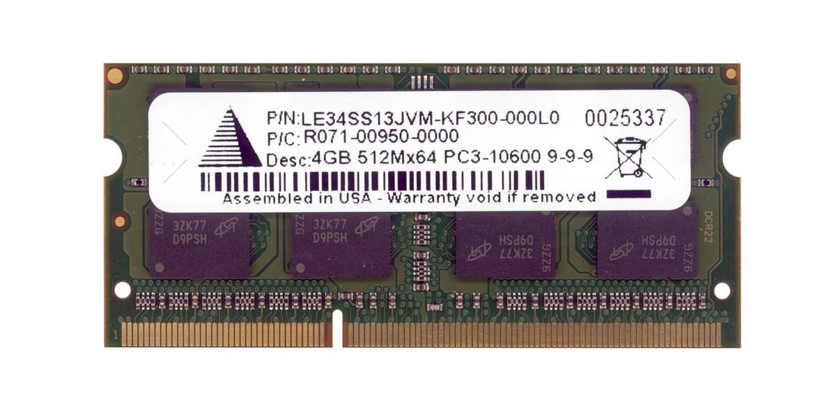 LE34SS13JVM-KF300-000L0 Legacy 4GB PC3-10600 DDR3-1333MHz non-ECC Unbuffered CL9 204-Pin SoDimm 1.35V Low Voltage Memory Module
