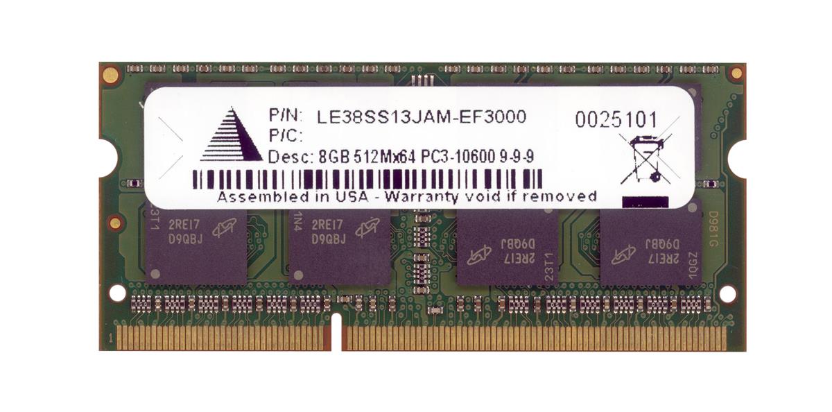 LE38SS13JAM-EF3000 Legacy 8GB PC3-10600 DDR3-1333MHz non-ECC Unbuffered CL9 204-Pin SoDimm Dual Rank Memory Module