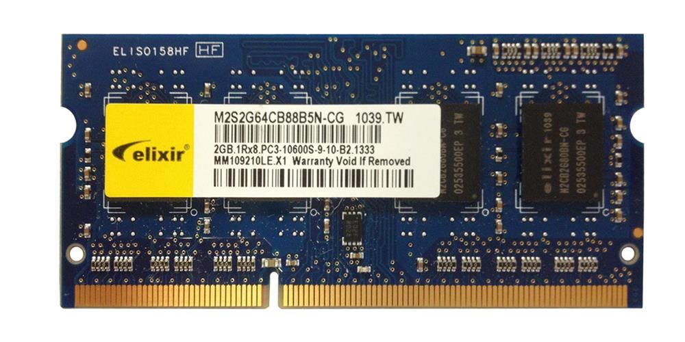 M2S2G64CB88B5N-CG Elixir 2GB PC3-10600 DDR3-1333MHz non-ECC Unbuffered CL9 204-Pin SoDimm Single Rank Memory Module