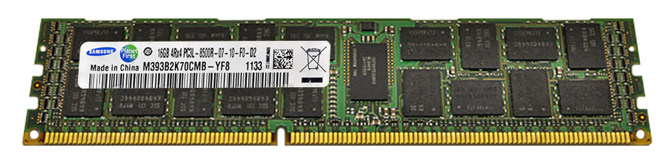 M393B2K70CMB-YF8 Samsung 16GB PC3-8500 DDR3-1066MHz ECC Registered CL7 240-Pin DIMM 1.35V Low Voltage Quad Rank Memory Module