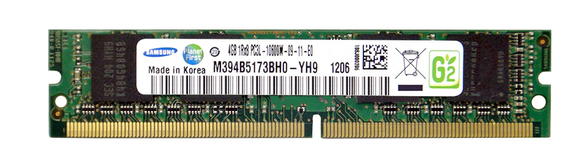 M394B5173BH0-YH9 Samsung 4GB PC3-10600 DDR3-1333MHz ECC Unbuffered CL9 244-Pin Mini-DIMM 1.35V Low Voltage Very Low Profile (VLP) Single Rank Memory Module