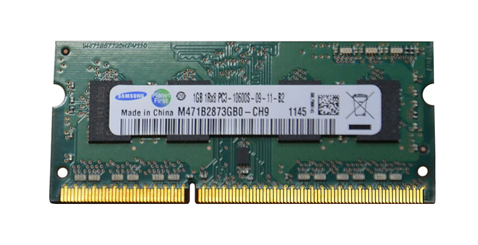M471B2873GB0-CH9 Samsung 1GB PC3-10600 DDR3-1333MHz non-ECC Unbuffered CL9 204-Pin SoDimm Single Rank Memory Module