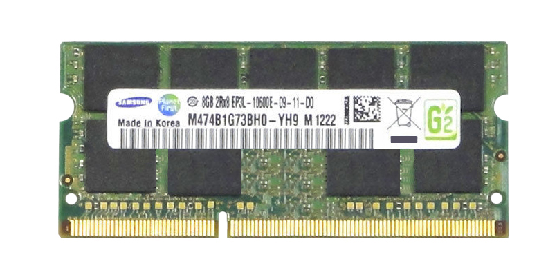 M474B1G73BH0-YH9 Samsung 8GB PC3-10600 DDR3-1333MHz ECC Unbuffered CL9 204-Pin SoDimm 1.35V Low Voltage Dual Rank Memory Module