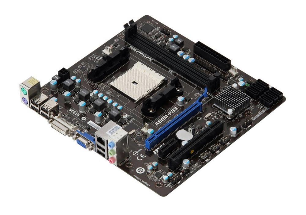 MBA55M33 MSI Socket FM1 AMD A55 Chipset AMD Athlon II X4/ Athlon II X4/ AMD A8,A6,A4 Series / AMD E2-Series Processors Support DDR3 2x DIMM 6x SATA 3.0Gb/s Micro-ATX Motherboard (Refurbished)