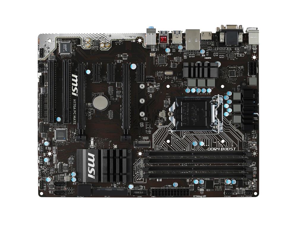 MBH17APCM MSI H170A PC MATE Socket LGA 1151 Intel H170 Chipset 6th Generation Core i7 / i5 / i3 / Pentium / Celeron Processors Support DDR4 4x DIMM 6x SATA 6.0Gb/s ATX Motherboard (Refurbished)